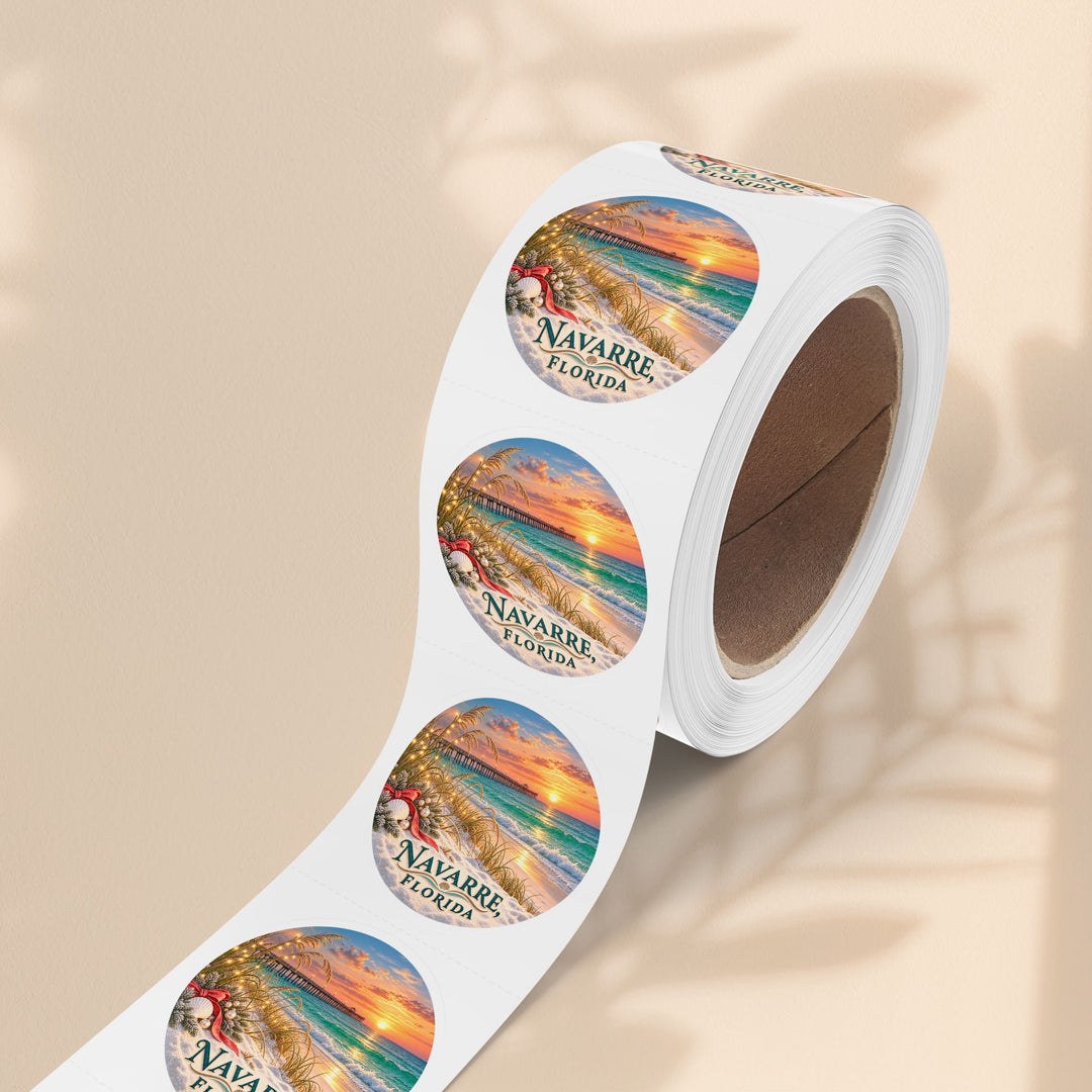 Navarre Florida Round Sticker Rolls – Waterproof Beach Sunset Labels
