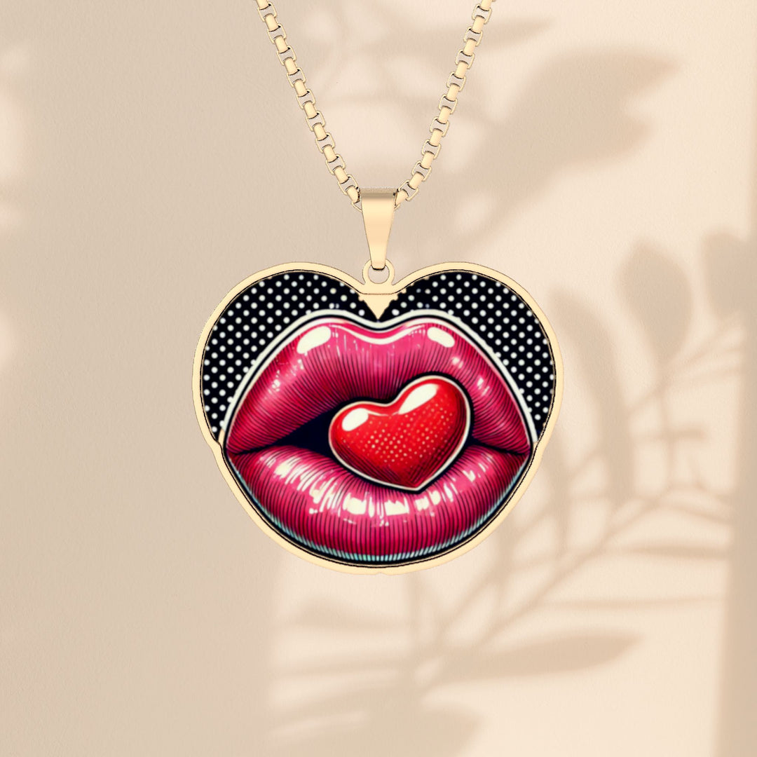 Heart Lips Photo Pendant Necklace