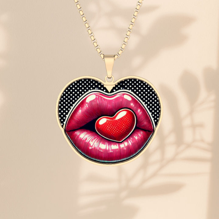 Heart Lips Photo Pendant Necklace