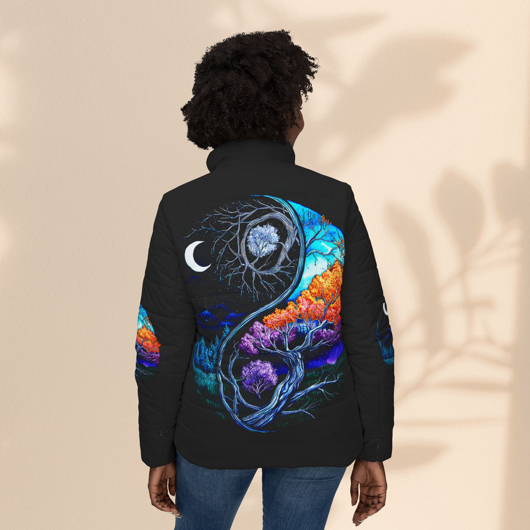 Women’s Yin Yang Puffer Jacket - Colorful Nature Embroidery