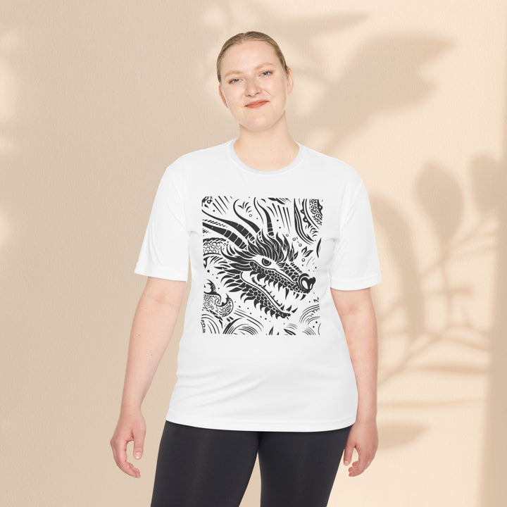 Unisex Moisture Wicking Tee - Dragon Black and White