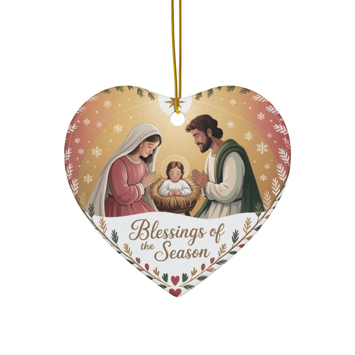Nativity Heart Ceramic Ornament – Religious Christmas Tree Decoration & Holiday Keepsake