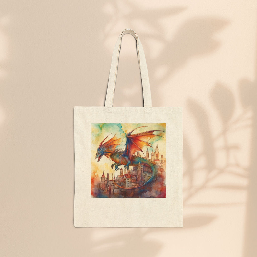 Cotton Canvas Tote Bag - Dragon Over City