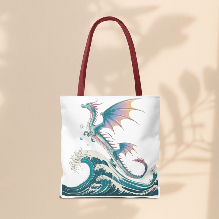 Dragons and Waves AOP Tote Bag, Ocean Life, Fantasy Art, Dragon Lovers Gift, Eco-Friendly Shopping Bag, Unique Design