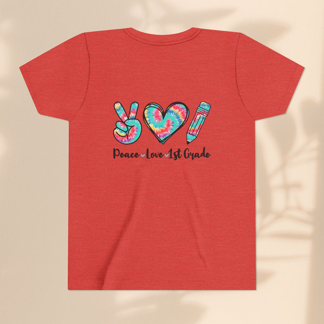 Peace Love 1st Grade Youth Tee, Tie-Dye Kids Shirt, Back to School Outfit, Child's Birthday Gift, Teacher Appreciation Gift
