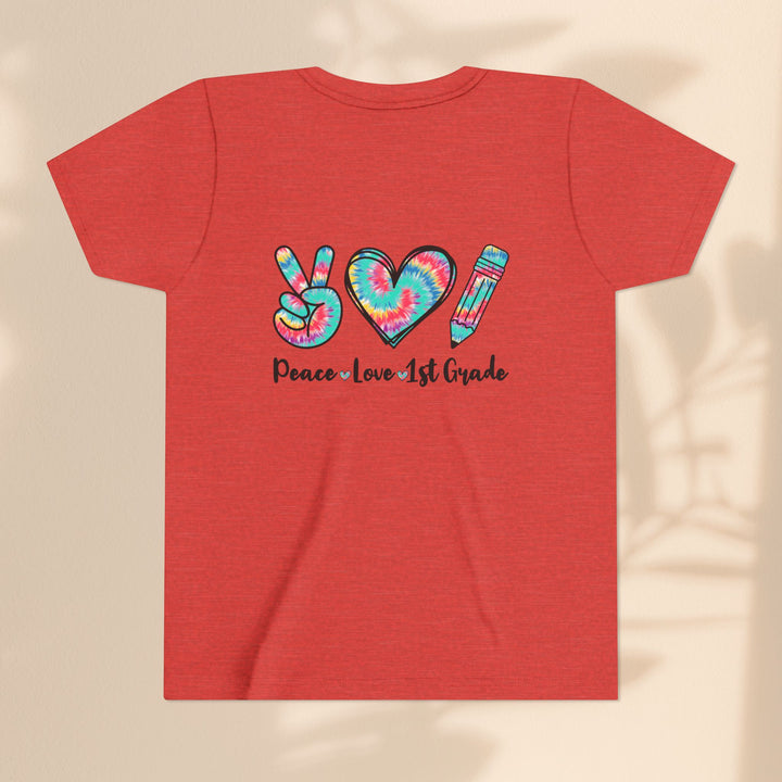 Peace Love 1st Grade Youth Tee, Tie-Dye Kids Shirt, Back to School Outfit, Child's Birthday Gift, Teacher Appreciation Gift
