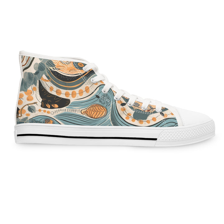 Women's High Top Sneakers - Wave Pattern