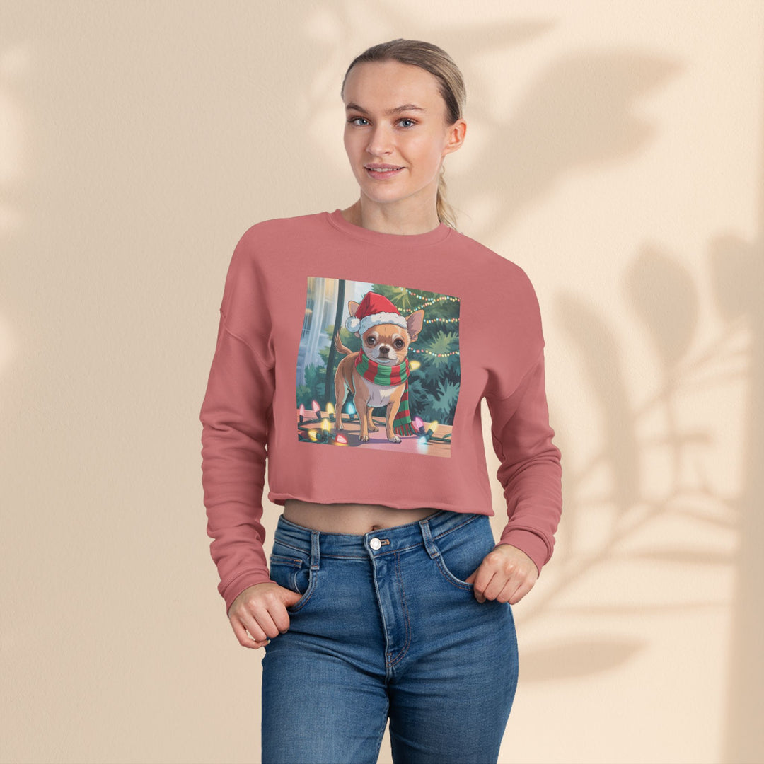 Festive Chihuahua Cropped Sweatshirt, Holiday Sweatshirt