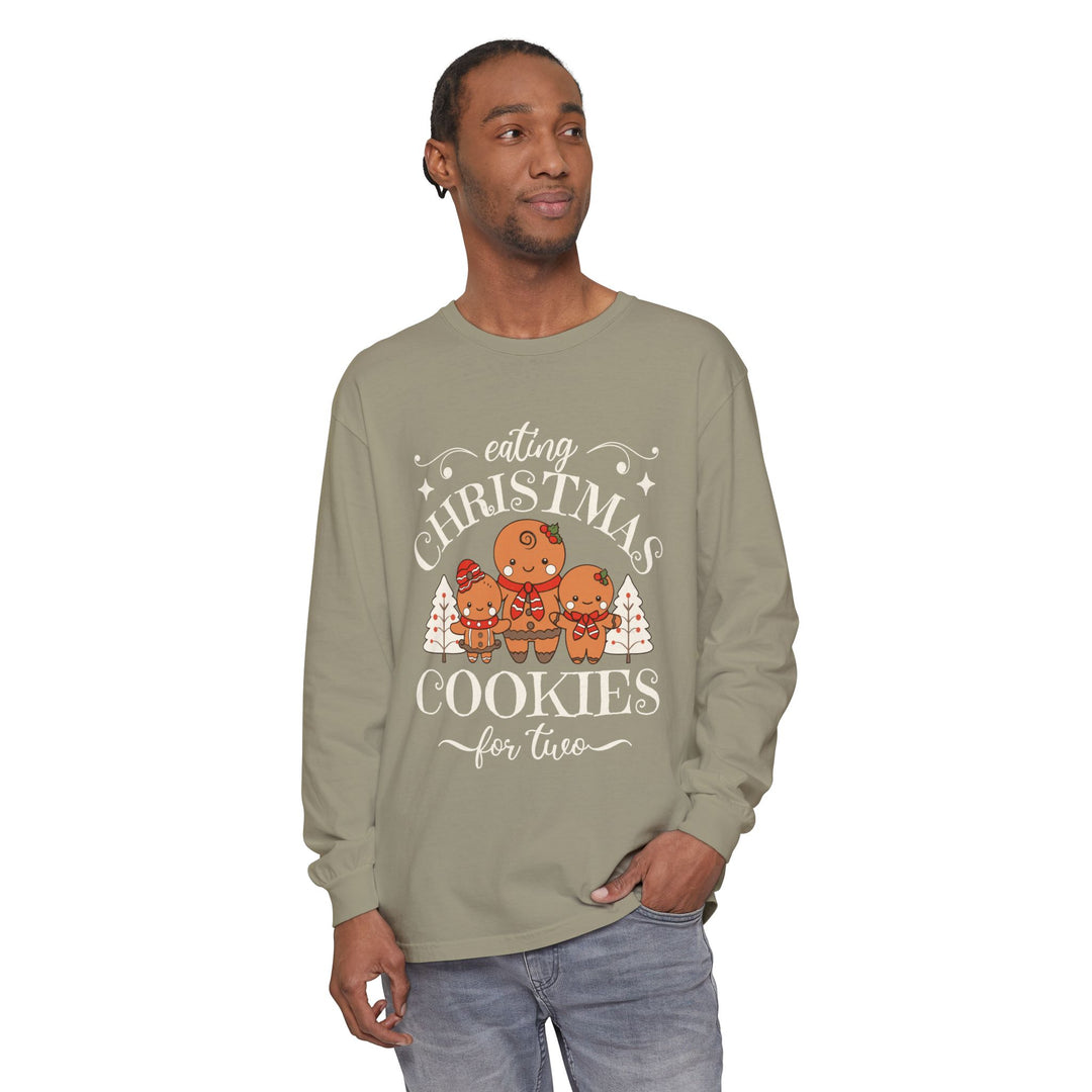 Unisex Garment-dyed Long Sleeve T-Shirt - Eating Christmas Cookies For Two