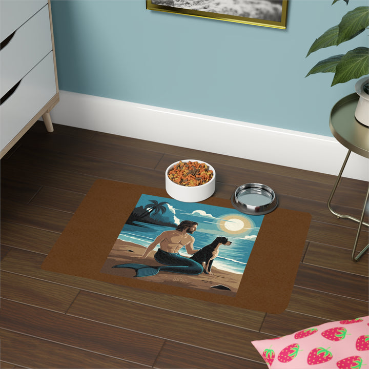 Pet Food Mat (12x18) - Merman with Great Dane