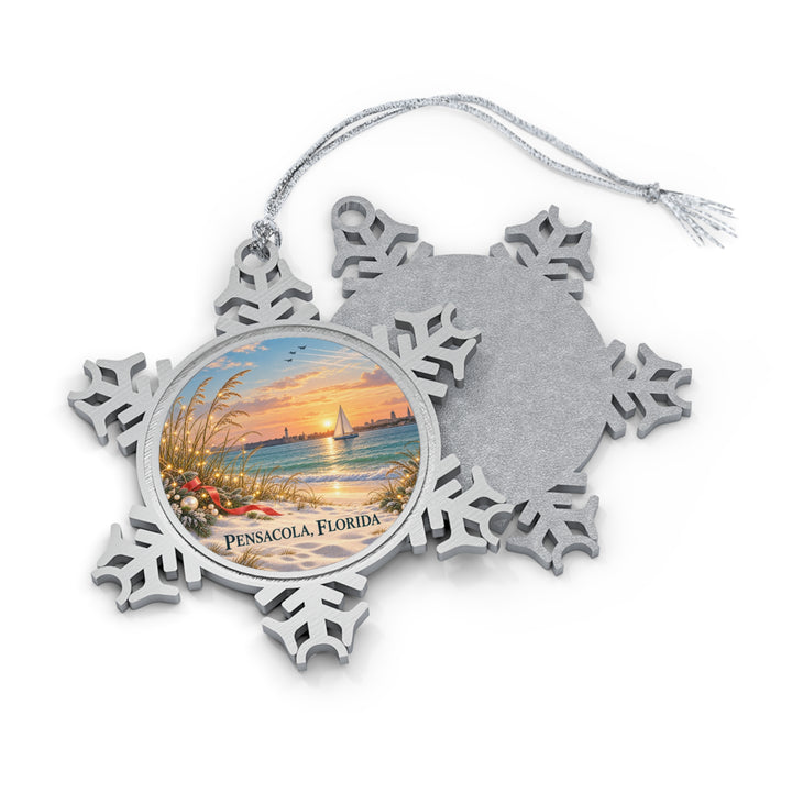 Pewter Snowflake Ornament — Pensacola Florida Beach Sunset Keepsake