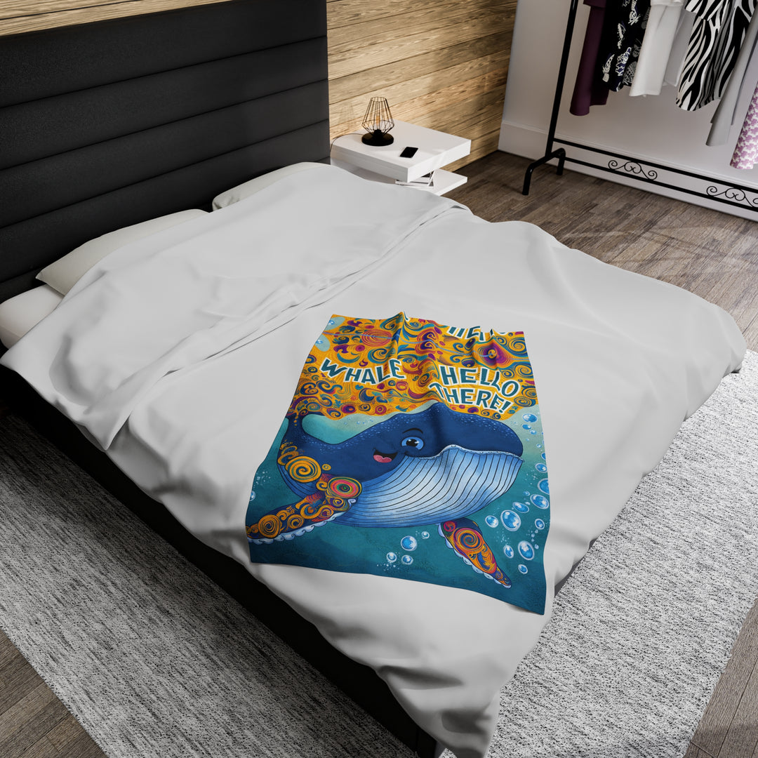 Velveteen Plush Blanket - Whale Hello There