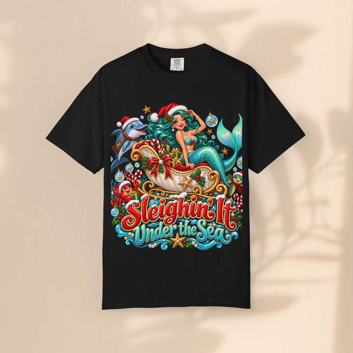 Mermaid Christmas T-Shirt – Sleighin’ It Under the Sea Holiday Tee
