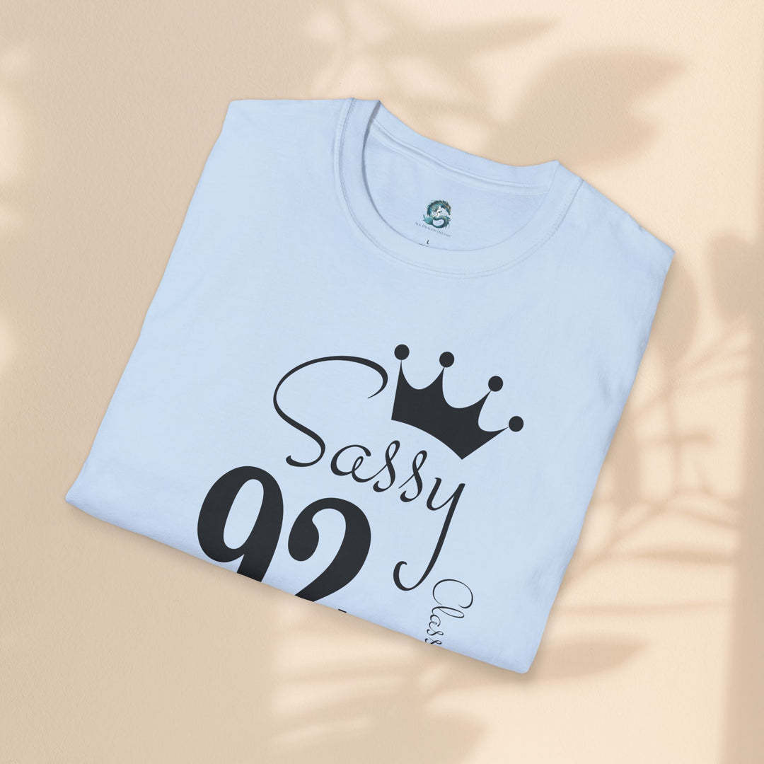 Sassy age 92 Fabulous T-Shirt | Fun Birthday Gift, Trendy Casual Wear, Statement Tee, Women's Fashion, Stylish Graphic Tee