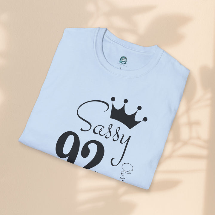 Sassy age 92 Fabulous T-Shirt | Fun Birthday Gift, Trendy Casual Wear, Statement Tee, Women's Fashion, Stylish Graphic Tee