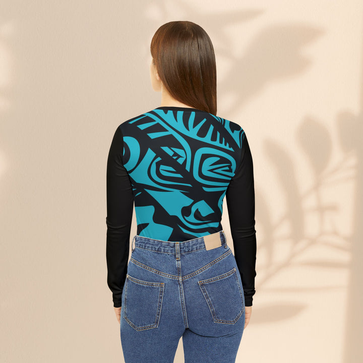 Blue Tribal Abstract V-Neck Long Sleeve Shirt