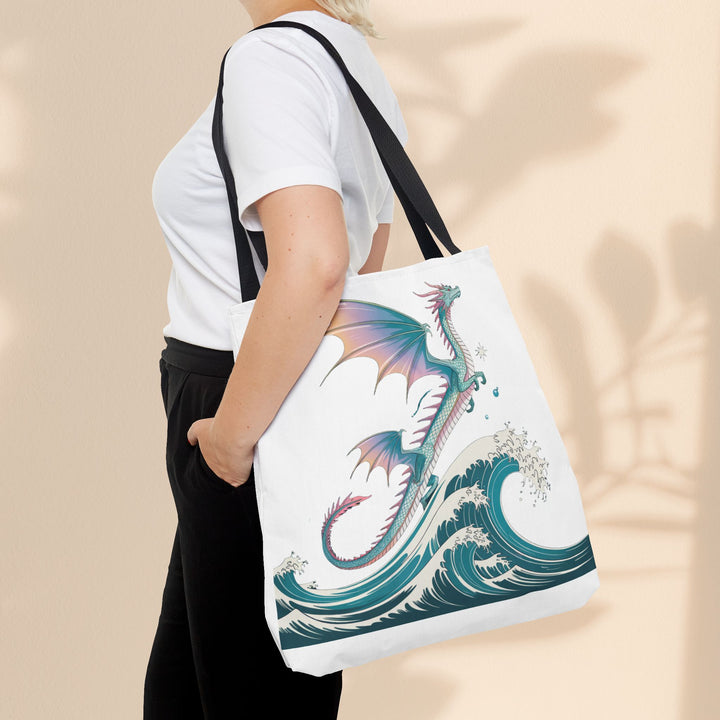 Dragons and Waves AOP Tote Bag, Ocean Life, Fantasy Art, Dragon Lovers Gift, Eco-Friendly Shopping Bag, Unique Design