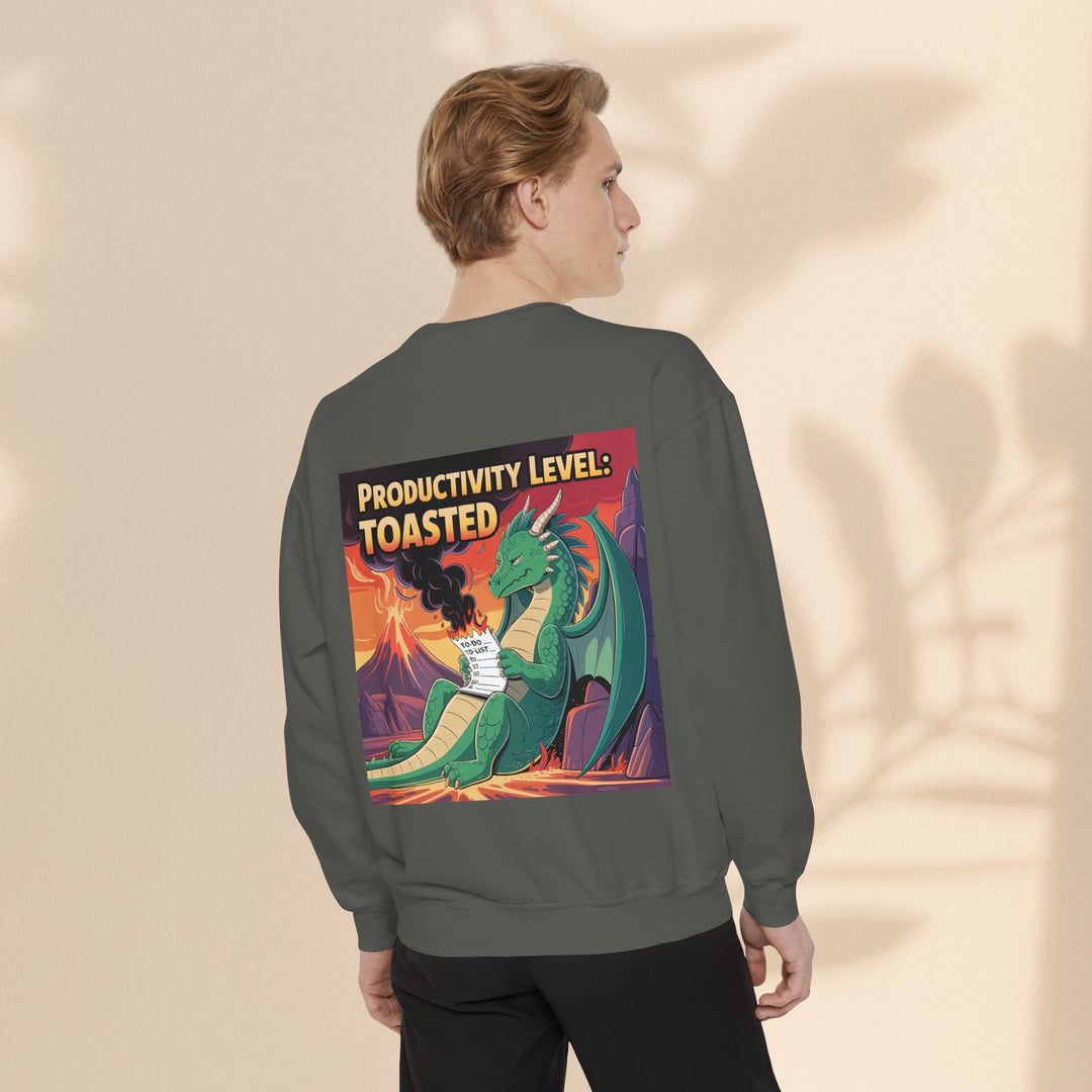 Toasted Productivity Level Dragon Sweatshirt, Cozy Gift, Funny Sweatshirt, Fantasy Apparel, Dragon Lover Clothing, Work From Home Style