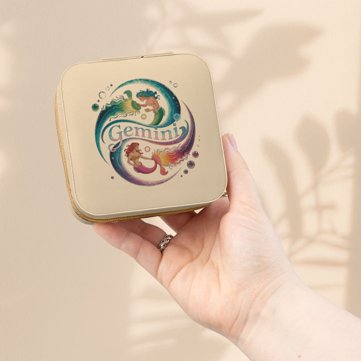 Gemini Zodiac Jewelry Travel Case — Compact Organizer for Rings, Earrings & Necklaces