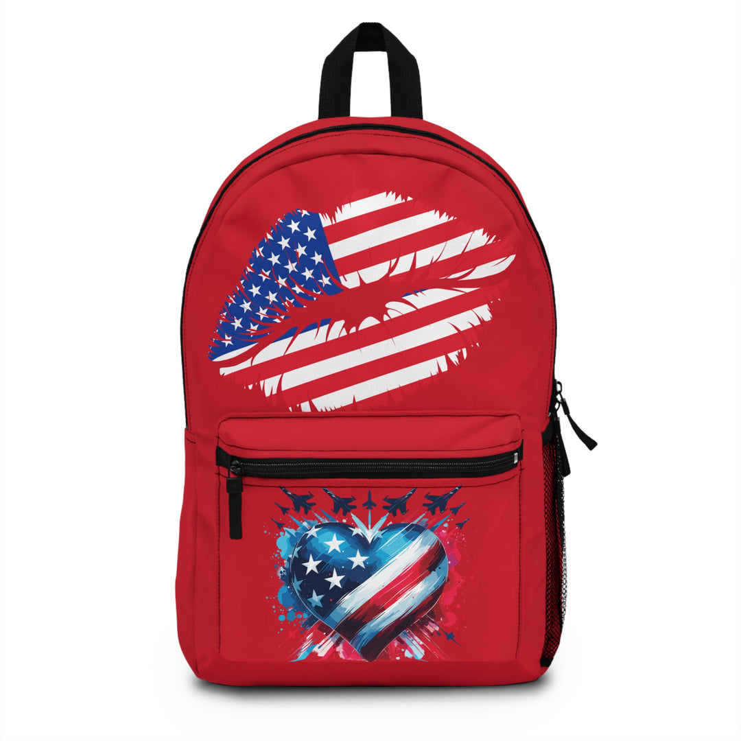 Patriotic Heart Backpack - USA Theme, Ideal for Independence Day, Travel, School, Gifts, Red Love Design