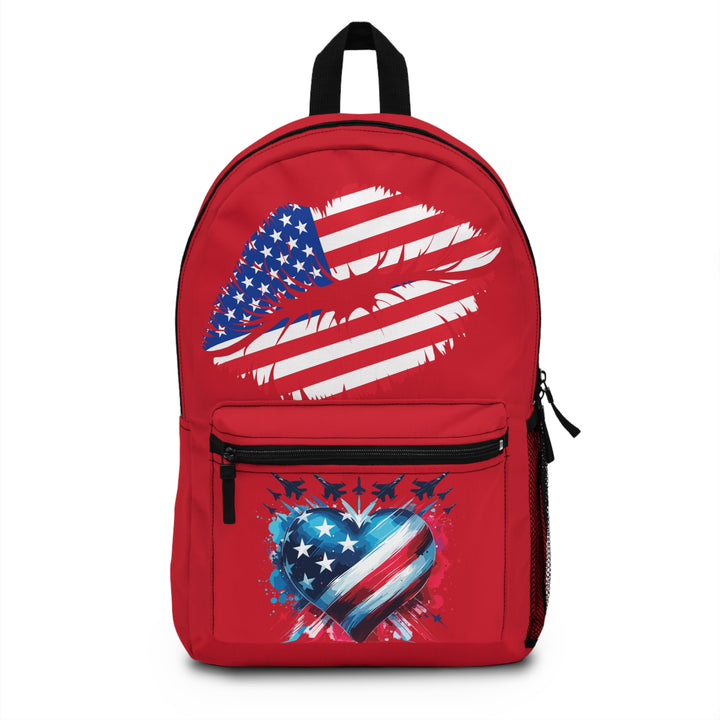 Patriotic Heart Backpack - USA Theme, Ideal for Independence Day, Travel, School, Gifts, Red Love Design