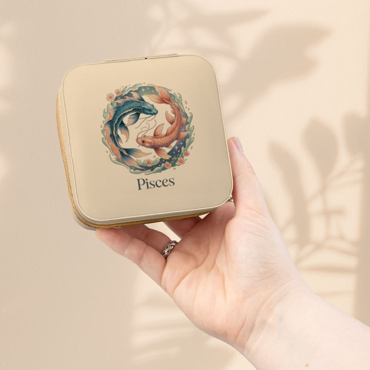 Pisces Zodiac Jewelry Travel Case — Compact Pink Ring & Earring Organizer