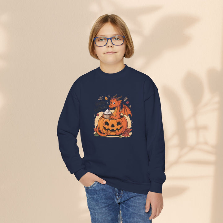 Halloween Pumpkin Dragon Youth Crewneck Sweatshirt