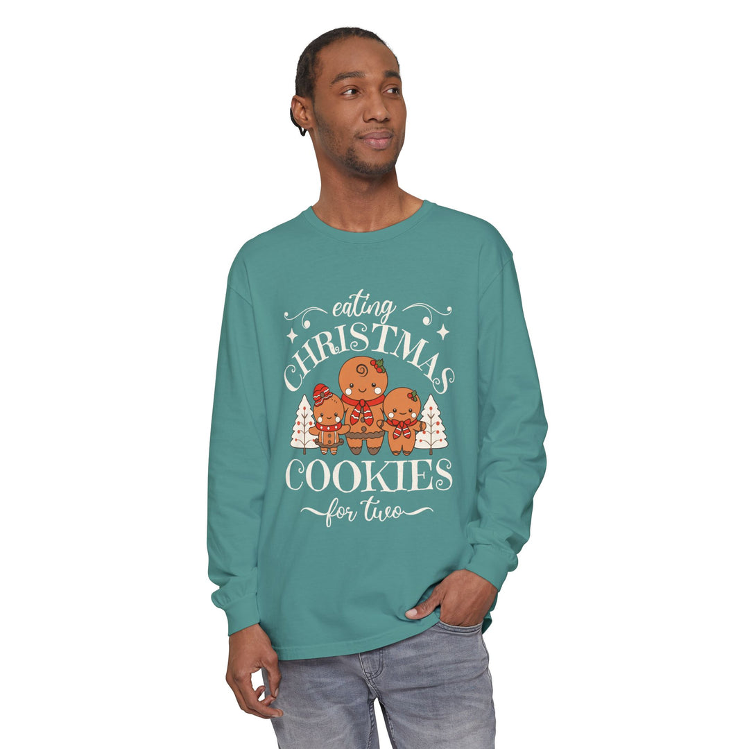 Unisex Garment-dyed Long Sleeve T-Shirt - Eating Christmas Cookies For Two