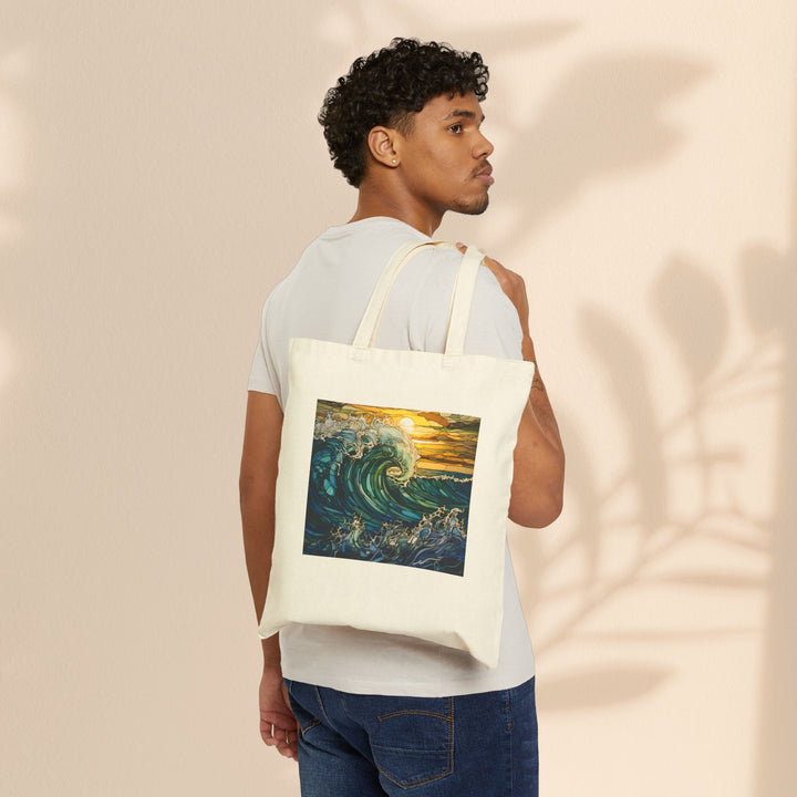 Cotton Canvas Tote Bag - Ocean Waves