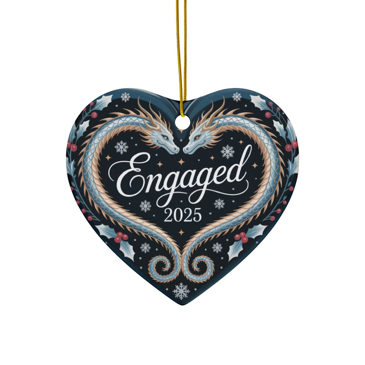 Dragon Engaged 2025 Ceramic Ornament – Fantasy Couple Christmas Keepsake Gift