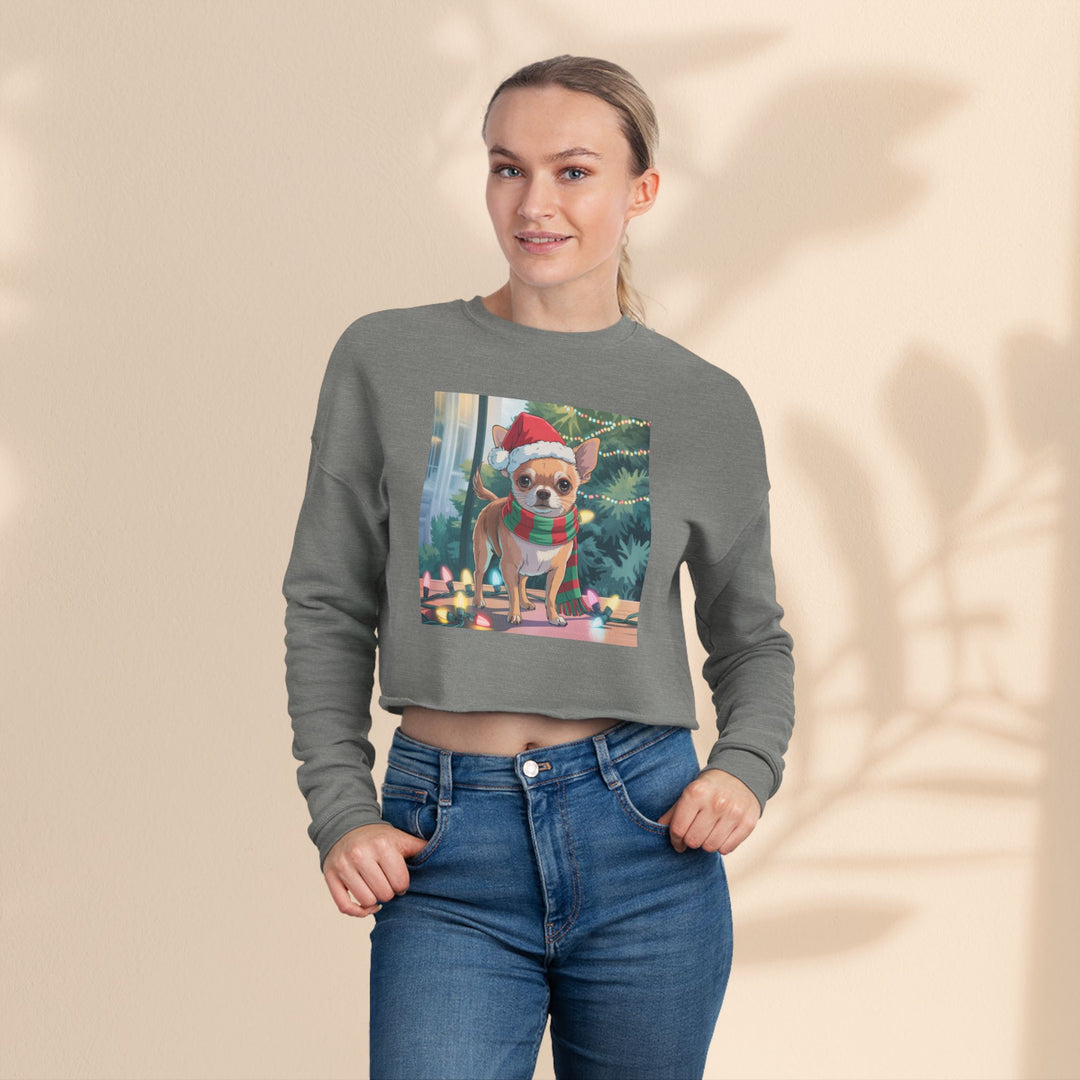 Festive Chihuahua Cropped Sweatshirt, Holiday Sweatshirt
