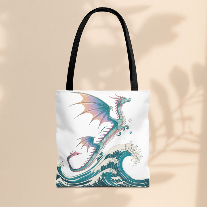 Dragons and Waves AOP Tote Bag, Ocean Life, Fantasy Art, Dragon Lovers Gift, Eco-Friendly Shopping Bag, Unique Design