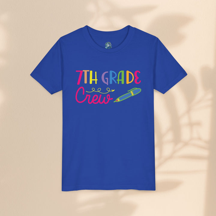 Seventh Grade Crew Tee, Fun School Spirit Shirt, Youth Fashion Top, Back to School Gift, Kids' Team Apparel, Colorful Graphic T-shirt