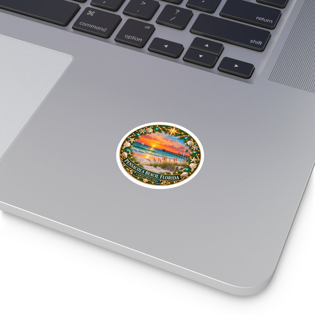 Pensacola Beach Christmas 2026 Round Sticker – Florida Sunset