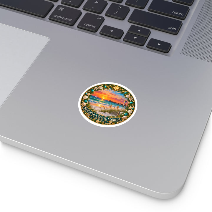 Pensacola Beach Christmas 2026 Round Sticker – Florida Sunset