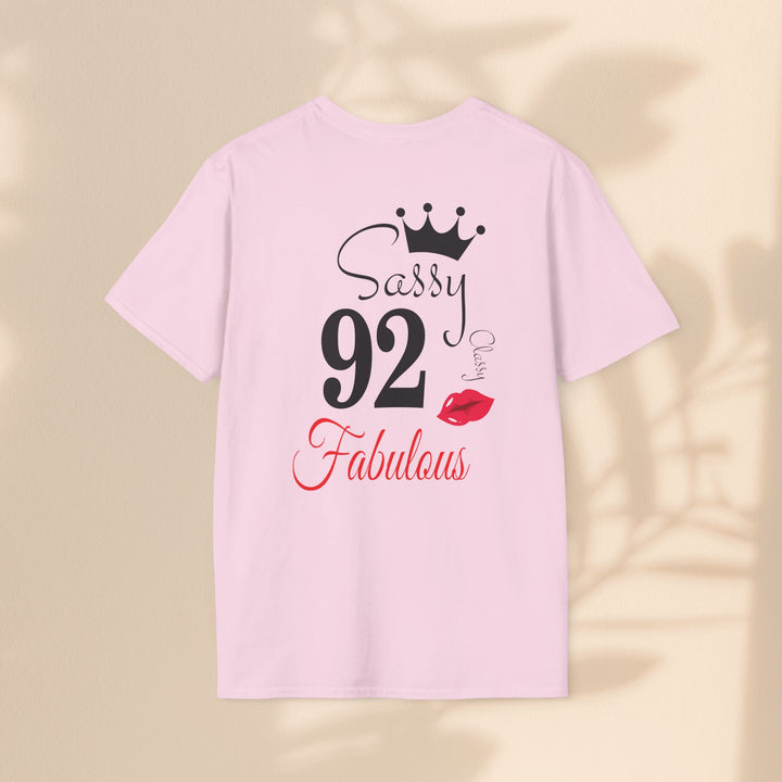 Sassy age 92 Fabulous T-Shirt | Fun Birthday Gift, Trendy Casual Wear, Statement Tee, Women's Fashion, Stylish Graphic Tee