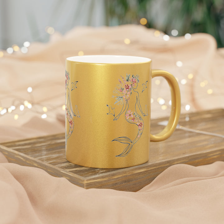 Metallic Mug (Silver\Gold) - Mermaid Silhouette