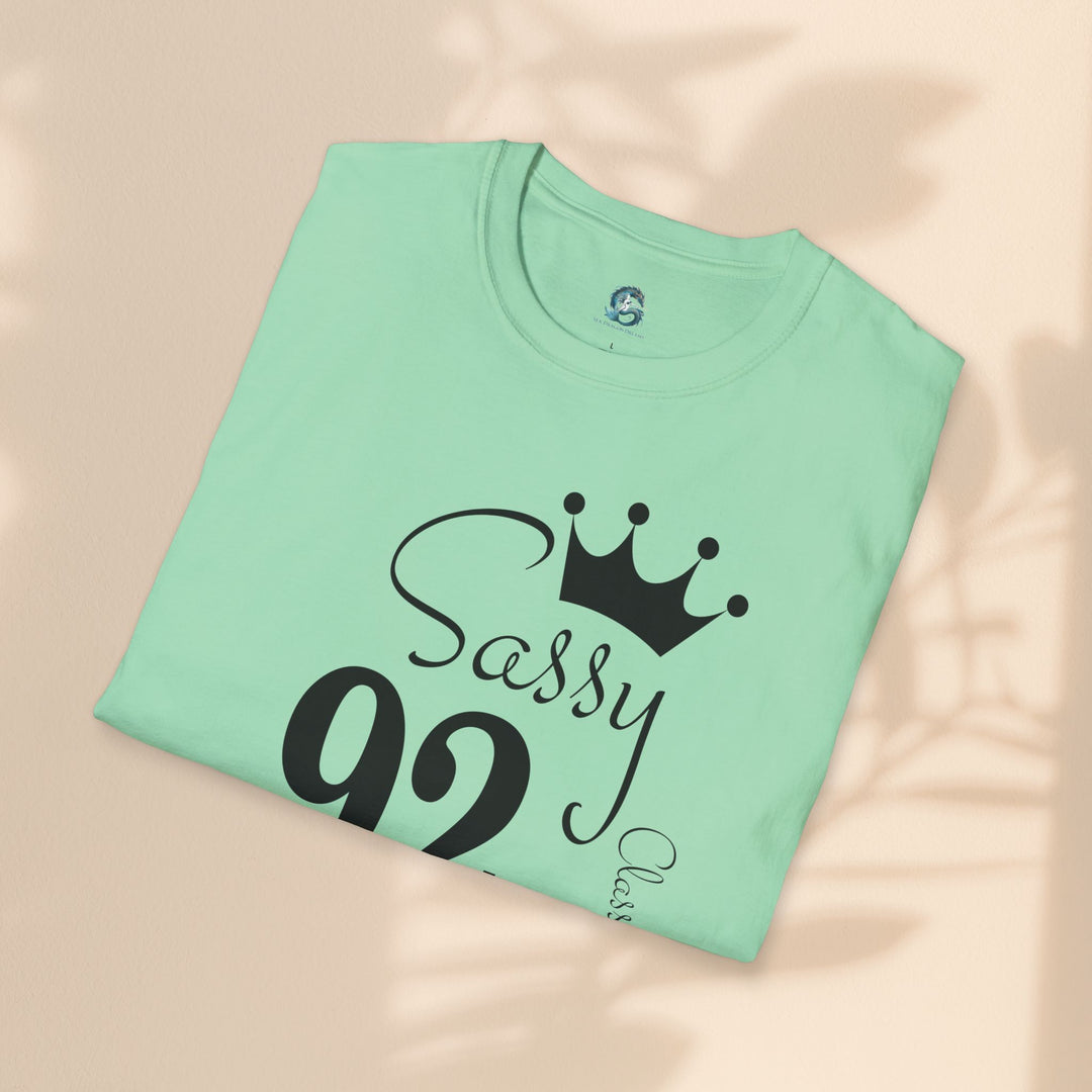 Sassy age 92 Fabulous T-Shirt | Fun Birthday Gift, Trendy Casual Wear, Statement Tee, Women's Fashion, Stylish Graphic Tee