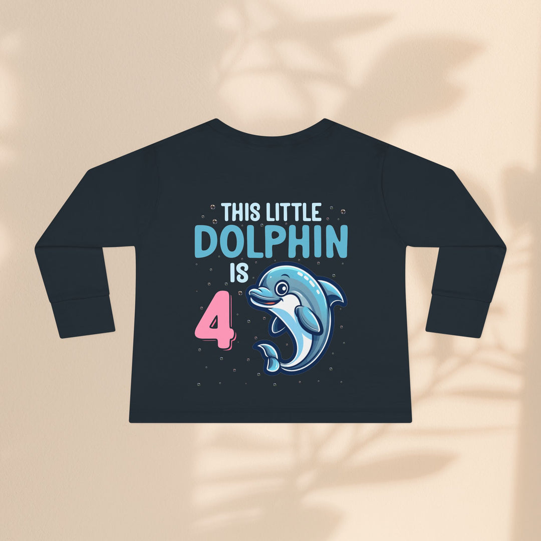 Dolphin Birthday Tee for 4-Year-Olds, Cute Dolphin Birthday Tee for Kids, Toddler Long Sleeve, 4th Birthday Gift, Ocean-Themed Shirt