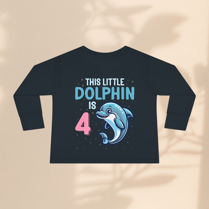 Dolphin Birthday Tee for 4-Year-Olds, Cute Dolphin Birthday Tee for Kids, Toddler Long Sleeve, 4th Birthday Gift, Ocean-Themed Shirt