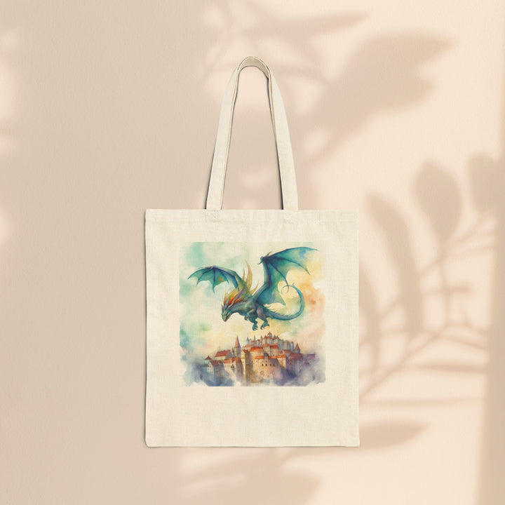 Cotton Canvas Tote Bag - Dragon Over The City