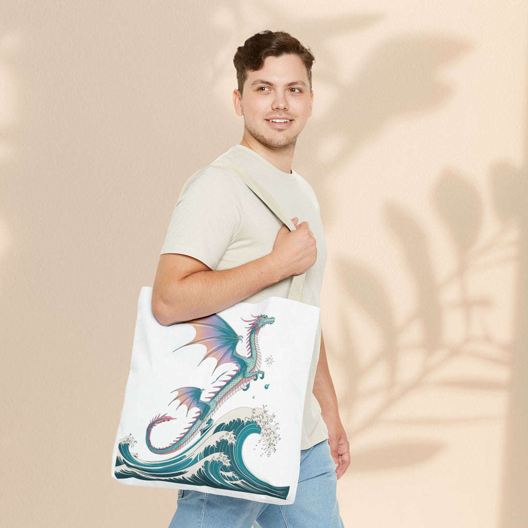 Dragons and Waves AOP Tote Bag, Ocean Life, Fantasy Art, Dragon Lovers Gift, Eco-Friendly Shopping Bag, Unique Design