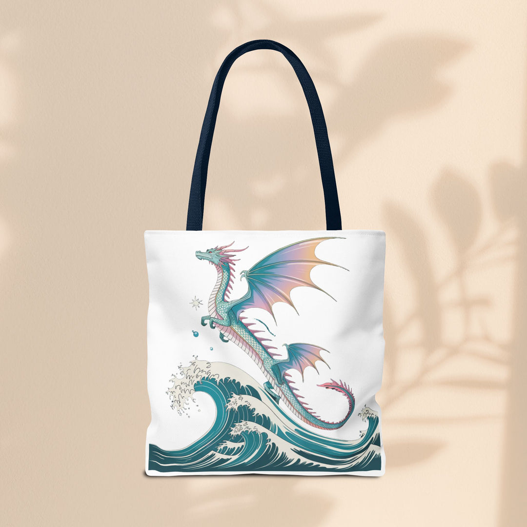 Dragons and Waves AOP Tote Bag, Ocean Life, Fantasy Art, Dragon Lovers Gift, Eco-Friendly Shopping Bag, Unique Design