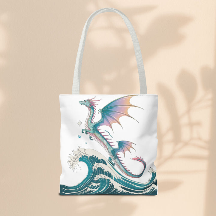 Dragons and Waves AOP Tote Bag, Ocean Life, Fantasy Art, Dragon Lovers Gift, Eco-Friendly Shopping Bag, Unique Design