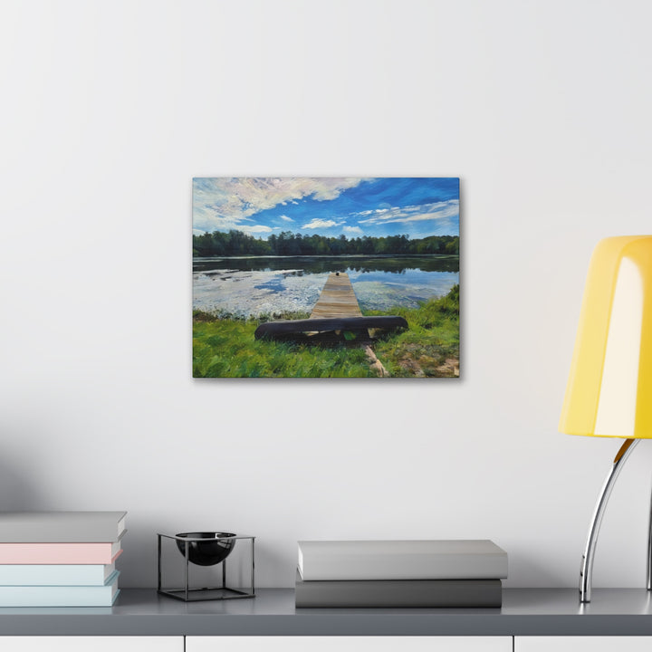 Tranquil Lakeside Dock Scene Canvas Wall Art