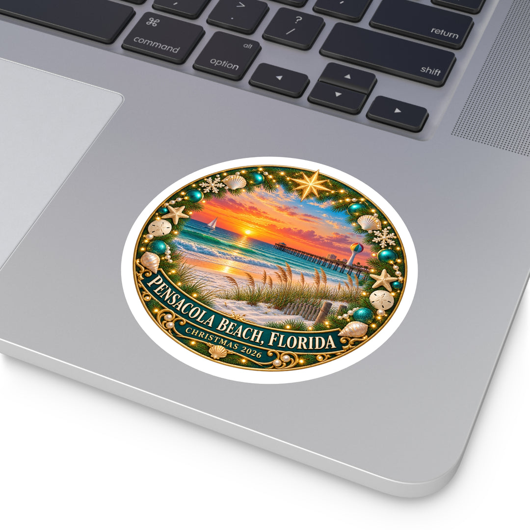 Pensacola Beach Christmas 2026 Round Sticker – Florida Sunset