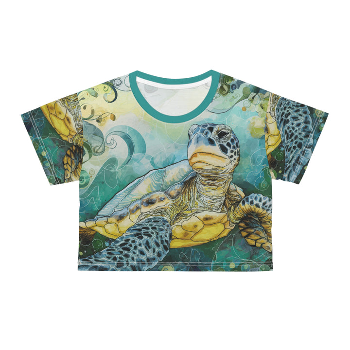 Watercolor Sea Turtle Crop Tee – Artistic Beachwear for Ocean Lovers