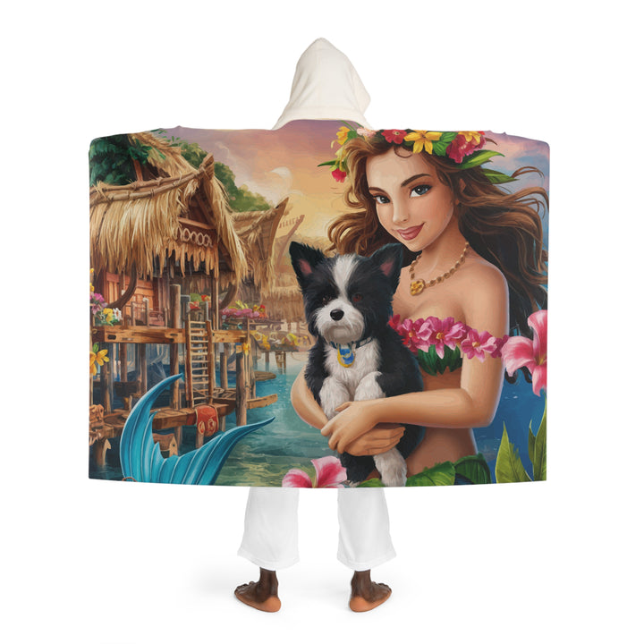 Hooded Sherpa Fleece Blanket - Hawaiian mermaid with Dog