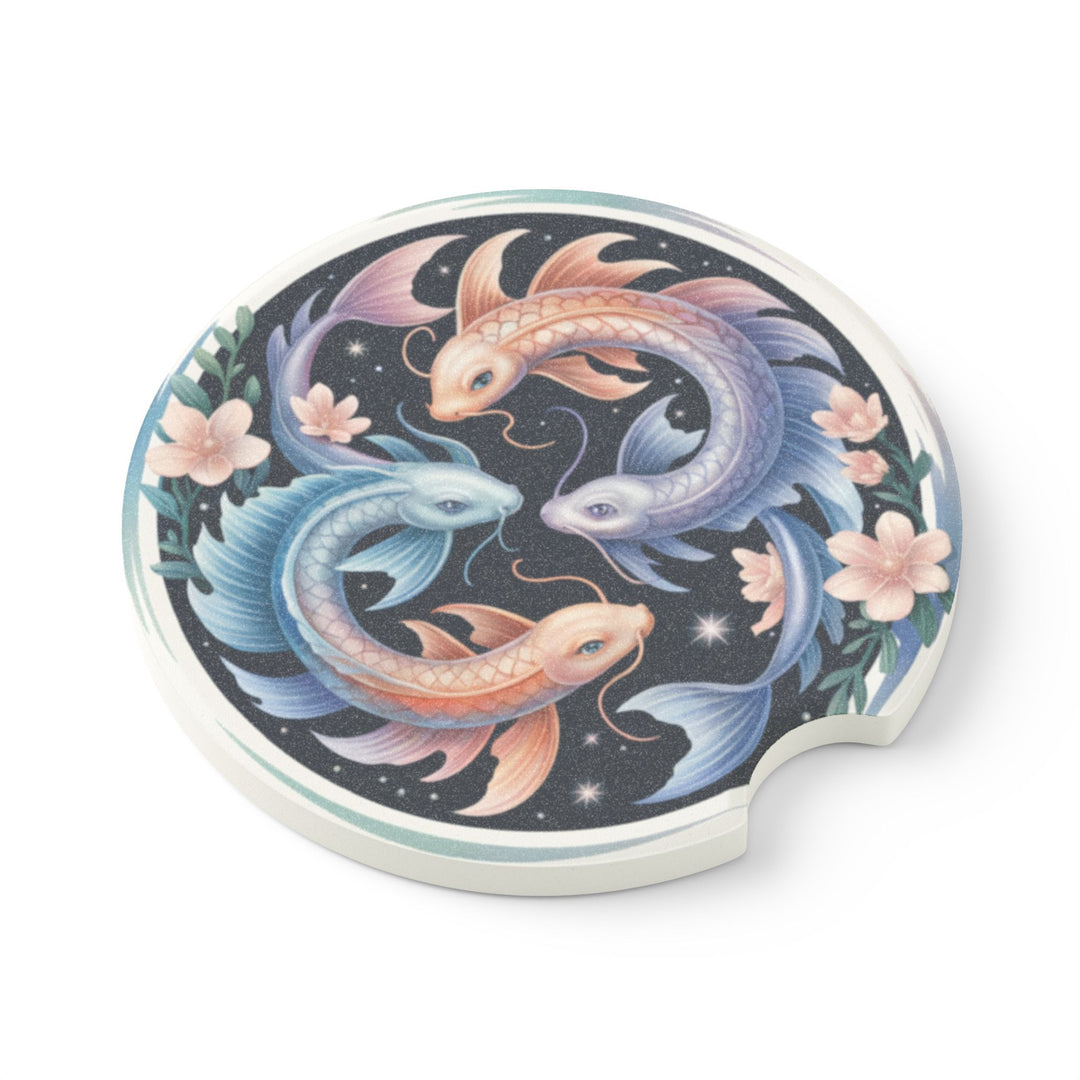 Koi Fish Theme Soapstone Car Coaster, Unique Car Accessories, Home Décor, Gifts for Her, Koi Fish Theme, Auto Drink Holder
