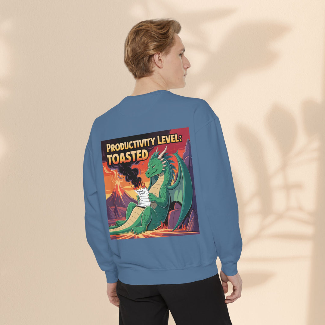 Toasted Productivity Level Dragon Sweatshirt, Cozy Gift, Funny Sweatshirt, Fantasy Apparel, Dragon Lover Clothing, Work From Home Style
